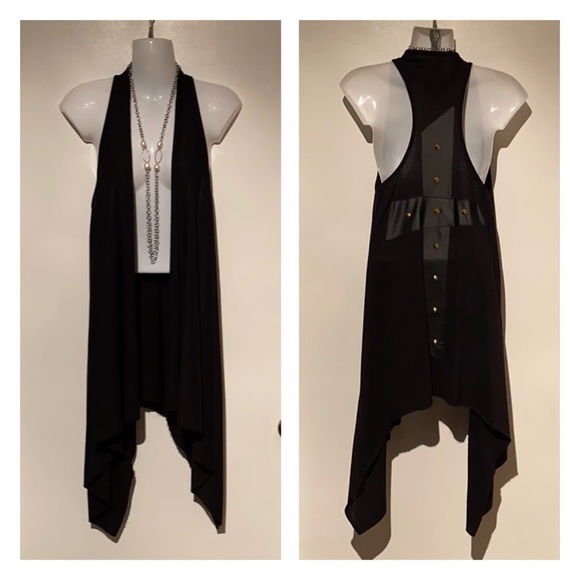๐ Black Long Vest Faux Leather Cross & Gold Studs !! NWT !!! ๐ - Picture 6 of 6